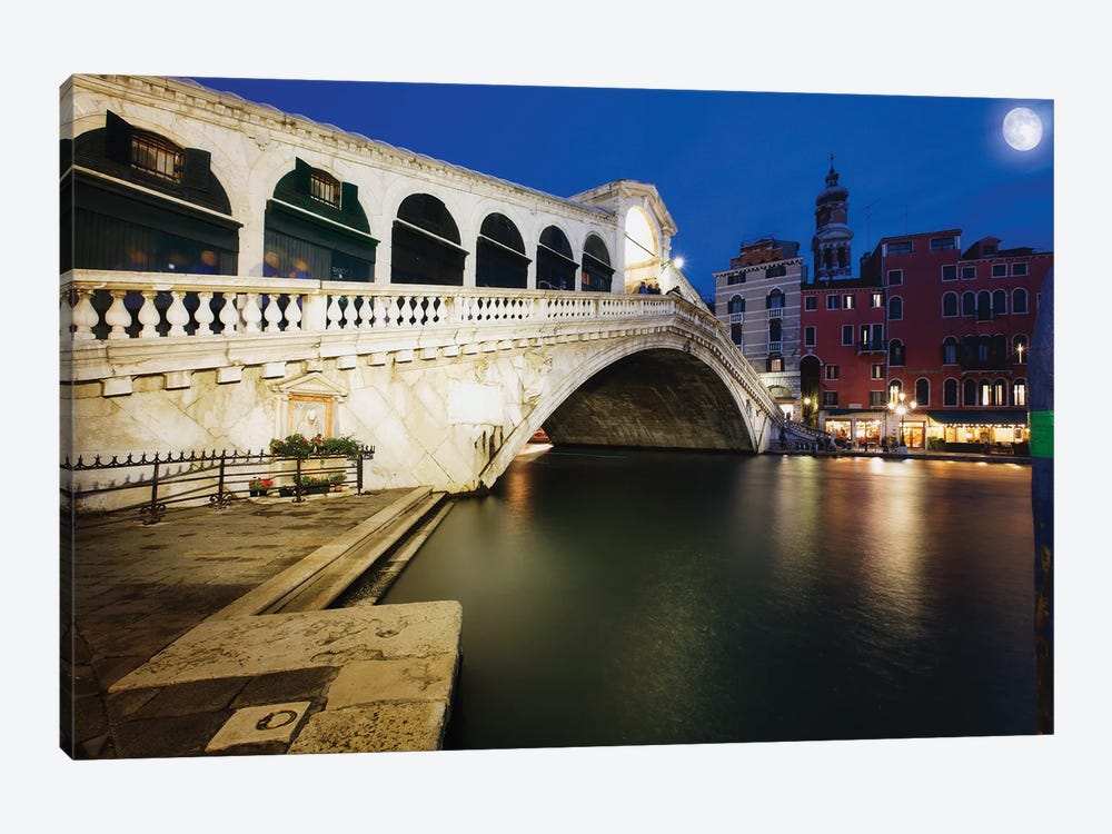Rialto Bridge At Night, Venice, Italy by George Oze 1-piece Canvas Art
