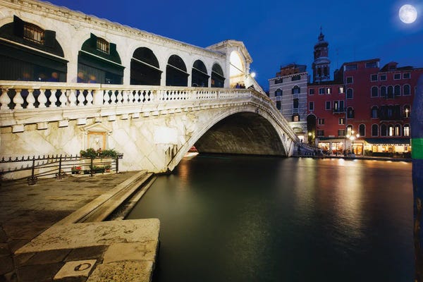 Rialto Bridge: Rialto Bridge At Night, Venice, Italy by George Oze