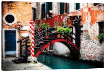 Little Bridge In Rialto, Venice, Veneto, Italy Canvas Art Print - George Oze