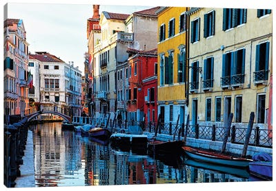 Colorful Houses Along A Canal Santa Croce, Venice Veneto, Italy Canvas Art Print - George Oze
