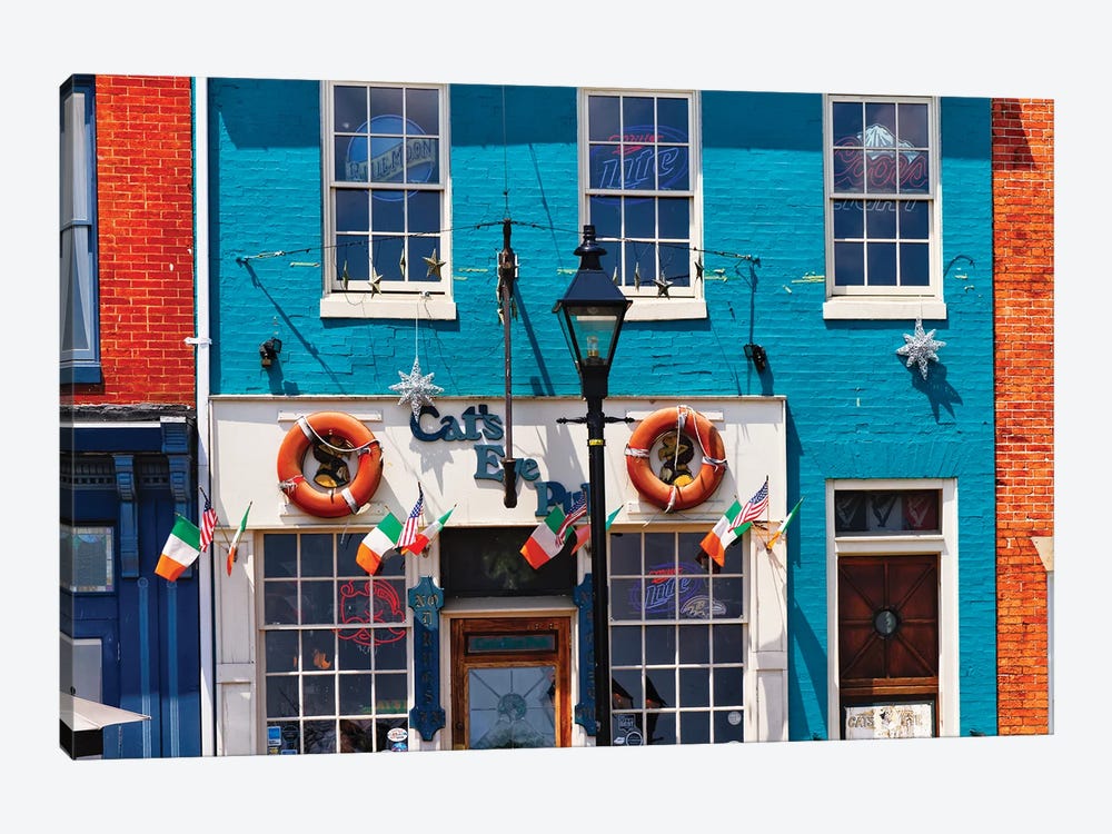 Colorful Pub Front At Fell's Point , Baltimore, Maryland by George Oze 1-piece Canvas Art Print