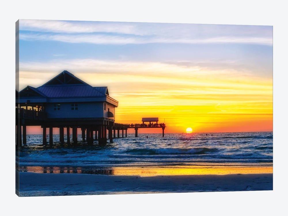 Clearwater Beach Sunset over the Pier, Florida by George Oze 1-piece Canvas Print