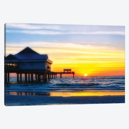 Clearwater Beach Sunset over the Pier, Florida Canvas Print #GOZ40} by George Oze Art Print