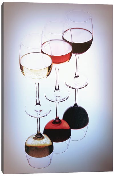 Three Glasses Of Wine, White, Rose And Red Canvas Art Print - George Oze