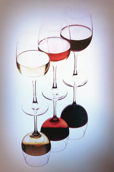 George Oze: Three Glasses Of Wine, White, Rose And Red by George Oze