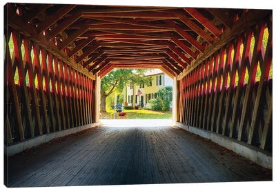 View Trough A Covered Bridge, North Bennington, Vermont Canvas Art Print - George Oze