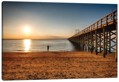 Wooden Pier Perspective At Sunset, Keansburg, New Jersey Canvas Art Print - George Oze