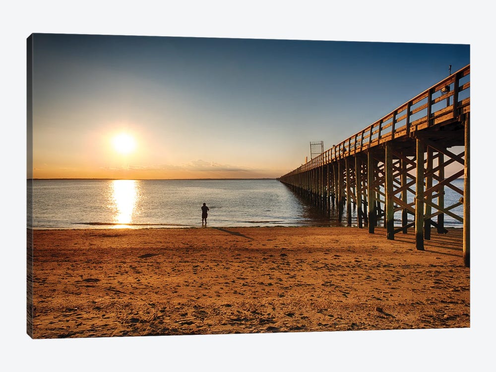 Wooden Pier Perspective At Sunset, Keansburg, New Jersey by George Oze 1-piece Art Print