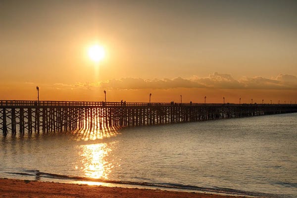 New Jersey: Golden Sunlight Over A Wooden Pier, Keansburg, New Jersey by George Oze