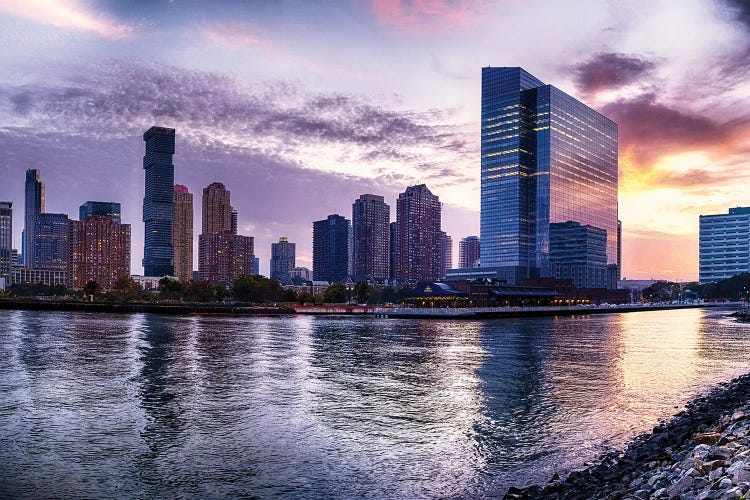 Newport Skyline In Jersey City At Sunset