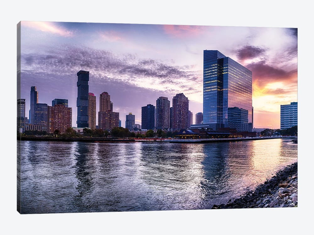 Newport Skyline In Jersey City At Sunset by George Oze 1-piece Canvas Art Print