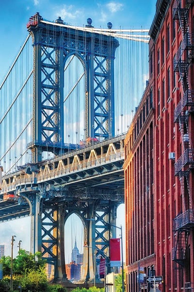 Brooklyn: Street View Of The Manhattan Bridge Brooklyn Tower, New York City by George Oze