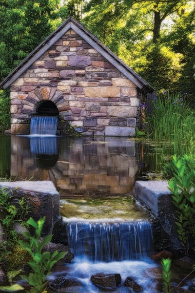 George Oze: Old Farm Milk House With A Pond, New Hope, Pennsylvania by George Oze