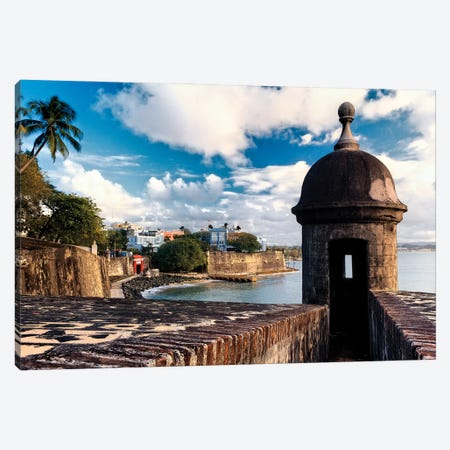 View Of The Walls Of Old San Juan With A Sentry Box In The Foreground, Puerto Rico Canvas Print #GOZ437} by George Oze Canvas Print