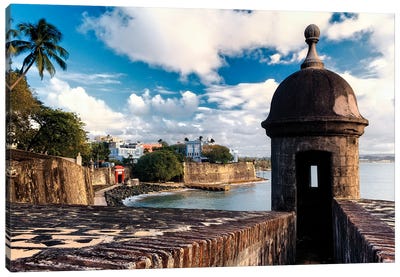 View Of The Walls Of Old San Juan With A Sentry Box In The Foreground, Puerto Rico Canvas Art Print - San Juan