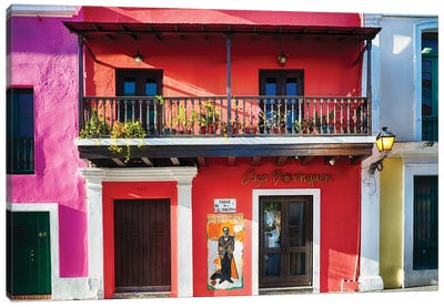 Colorful Historic Spanish Colonial Style House In Old San Juan Canvas Art Print - George Oze
