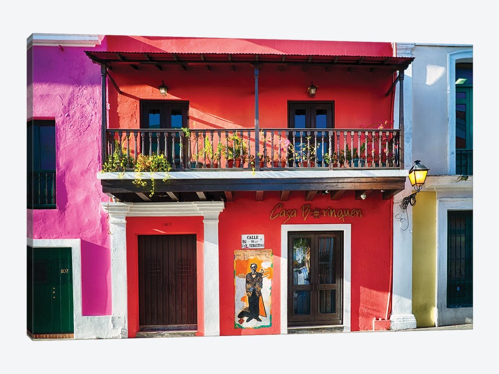 Colorful Historic Spanish Colonial Style House In Old San Juan by George Oze 1-piece Canvas Artwork
