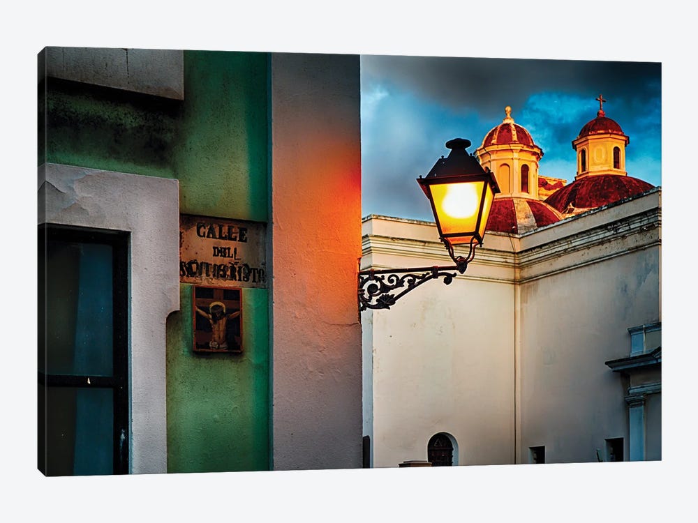 Old San Juan Street Corner With A Cathedral by George Oze 1-piece Canvas Art