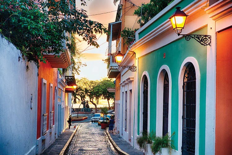 Old San Juan Street In Sunset Glow, Puerto Rico