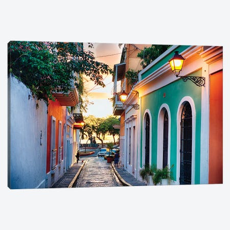 Old San Juan Street In Sunset Glow, Puerto Rico Canvas Print #GOZ445} by George Oze Canvas Artwork