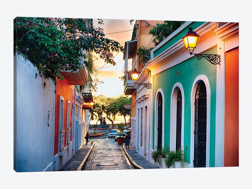 Old San Juan Street In Sunset Glow, Puerto Rico by George Oze 1-piece Art Print