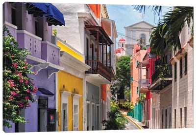 Colorful Streets Of Old San Juan, Puerto Rico Canvas Art Print - Architecture Art