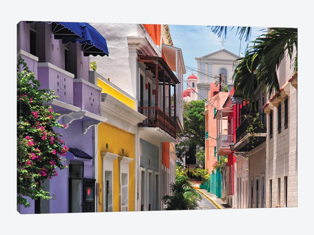 Colorful Streets Of Old San Juan, Puerto Rico by George Oze 1-piece Canvas Print