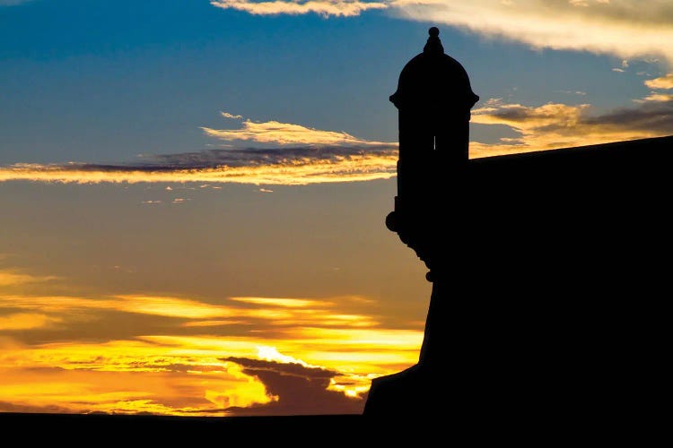 Silhouette Of The Walls Of El Morro Fort At Sunset, Old San Juan, Puerto Rico