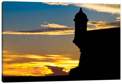 Silhouette Of The Walls Of El Morro Fort At Sunset, Old San Juan, Puerto Rico Canvas Art Print - George Oze