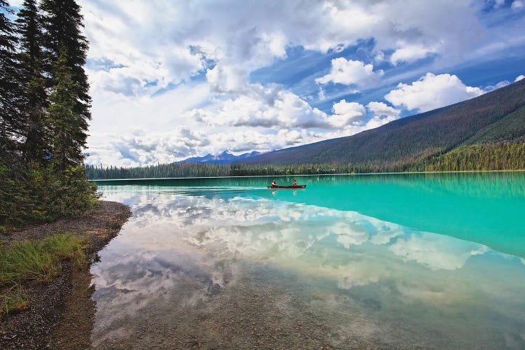 Clouds Reflected In A Tranquil Lake, Emerald Lake, Yoho National Park, British Columbia, Canada