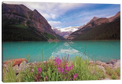 Summertime Scenic View At Lake Louise, Alberta, Canada Canvas Art Print - George Oze