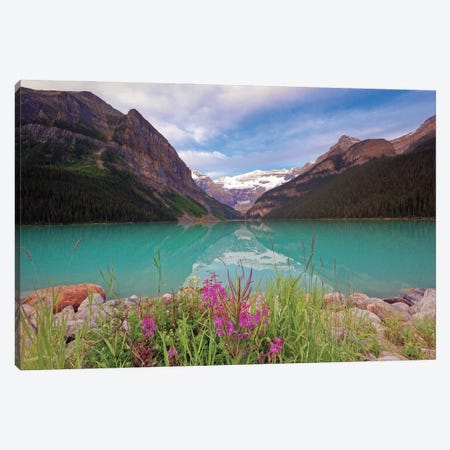 Summertime Scenic View At Lake Louise, Alberta, Canada Canvas Print #GOZ461} by George Oze Canvas Art Print