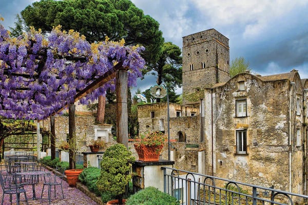 George Oze: Blooming Wisteria, Villa Rufulo,Ravello, Salerno County, Italy by George Oze