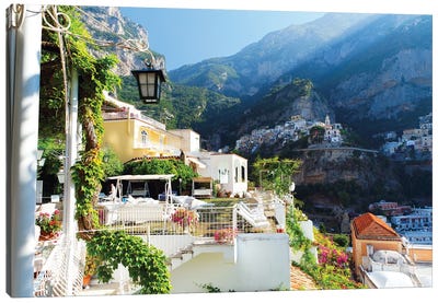 Morning View Of A Hillside Town, Positano, Amalfi Coast, Camapania, Italy Canvas Art Print - George Oze