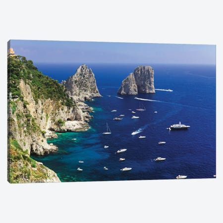 Capri Coastline At The Rocks Of Faraglioni, Campania, Italy Canvas Print #GOZ481} by George Oze Canvas Print