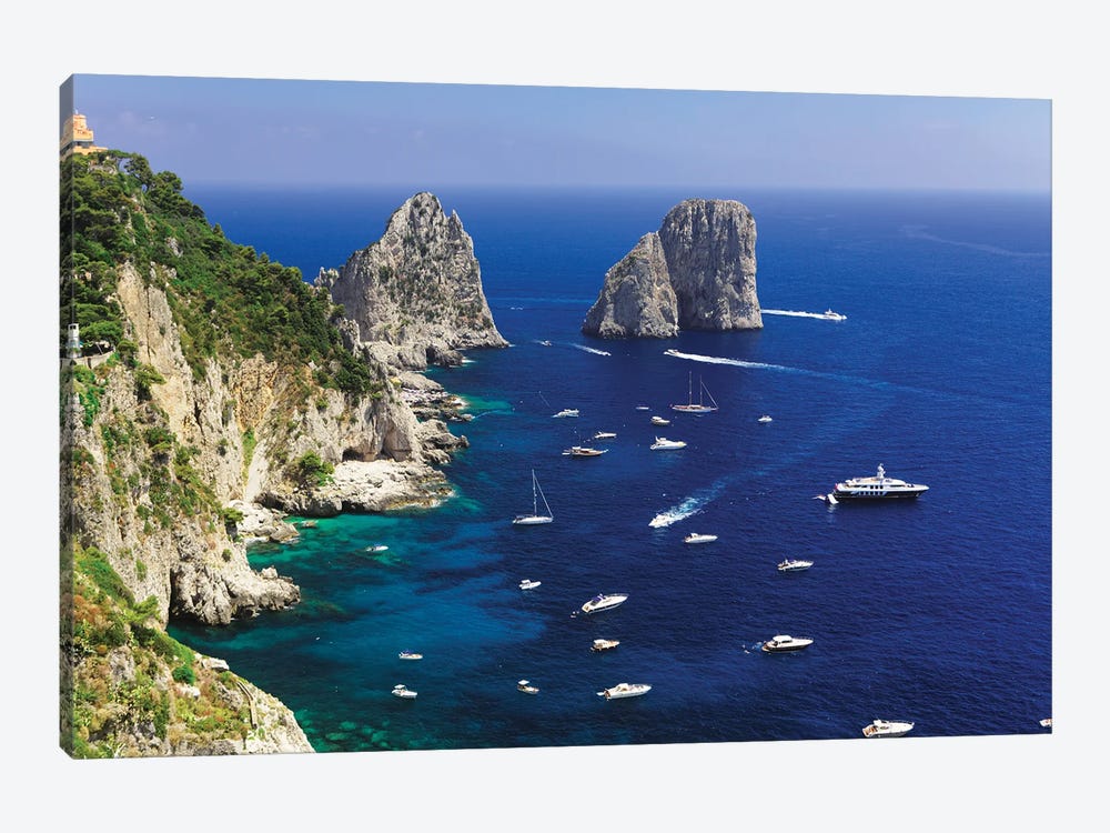 Capri Coastline At The Rocks Of Faraglioni, Campania, Italy by George Oze 1-piece Canvas Art Print