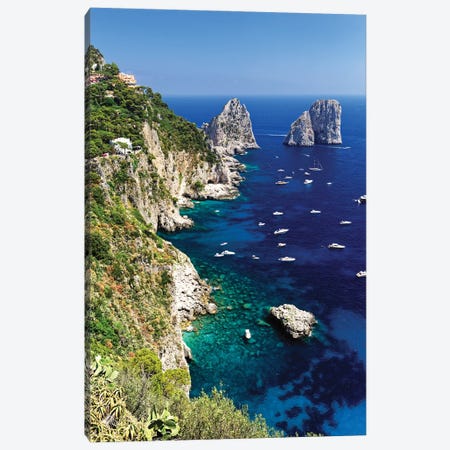 Capri Coastline With The Rocks Of Faraglioni, Campania, Italy Canvas Print #GOZ482} by George Oze Art Print