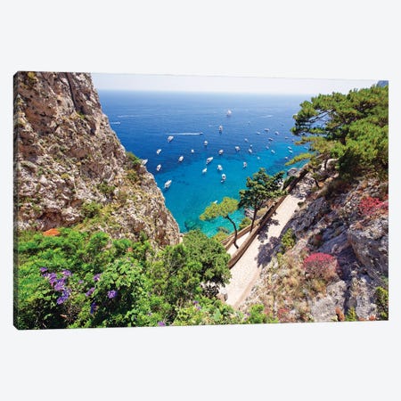 Coastline With A Trail, Via Krupps, Capri, Campania, Italy Canvas Print #GOZ484} by George Oze Canvas Wall Art