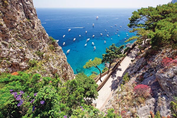 Harbors: Coastline With A Trail, Via Krupps, Capri, Campania, Italy by George Oze