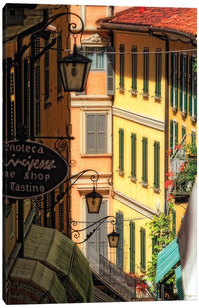 Street With Colorful Buildings, Bellagio, Lake Como, Lombardy, Italy Canvas Art Print - George Oze