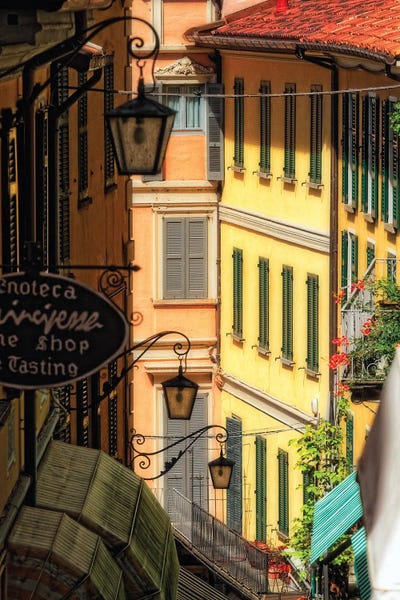 George Oze: Street With Colorful Buildings, Bellagio, Lake Como, Lombardy, Italy by George Oze