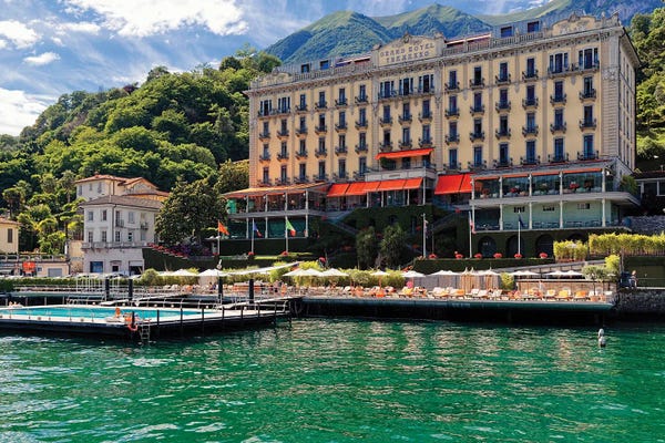 George Oze: View Of The Grand Hotel Tremezzo From Lake Como, Lombardy, Italy by George Oze