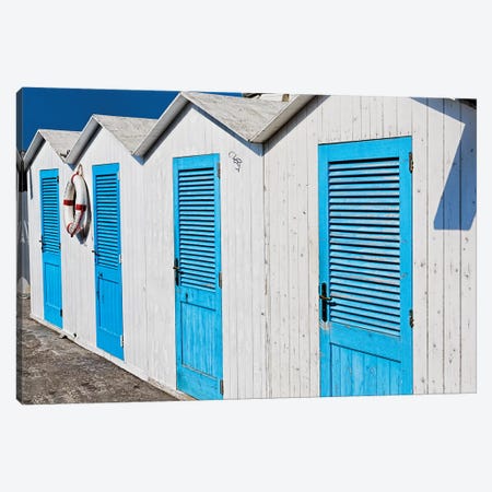 Close Up View of Beach Cabins, Positano, Campania, Italy Canvas Print #GOZ48} by George Oze Canvas Art Print