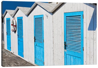 Close Up View of Beach Cabins, Positano, Campania, Italy Canvas Art Print - George Oze