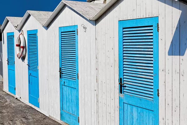 Amalfi Coast: Close Up View of Beach Cabins, Positano, Campania, Italy by George Oze