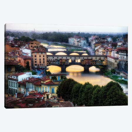 High Angle View Of The Bridges Over The Arno River, Florence, Tuscany, Italy Canvas Print #GOZ490} by George Oze Canvas Artwork