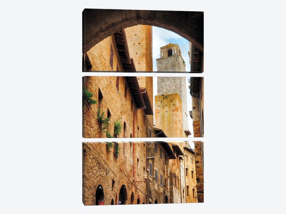 Tower In San Gimignano, Tuscany, Italy by George Oze 3-piece Canvas Art Print