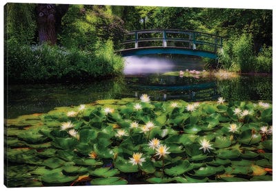 Lily Pond With A Footbridge Canvas Art Print - George Oze