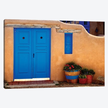 Adobe Walls with Blue Doors, Ranchos De Taos, New Mexico Canvas Print #GOZ4} by George Oze Canvas Print