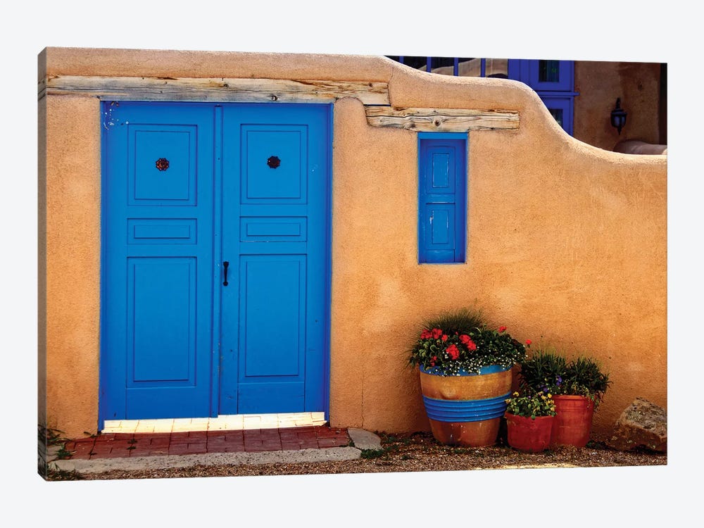 Adobe Walls with Blue Doors, Ranchos De Taos, New Mexico by George Oze 1-piece Canvas Print